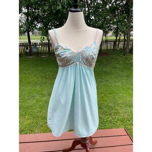 Soma Womens Medium Light Blue Lace Trim Chemise Nightgown Intimates Nylon Blend